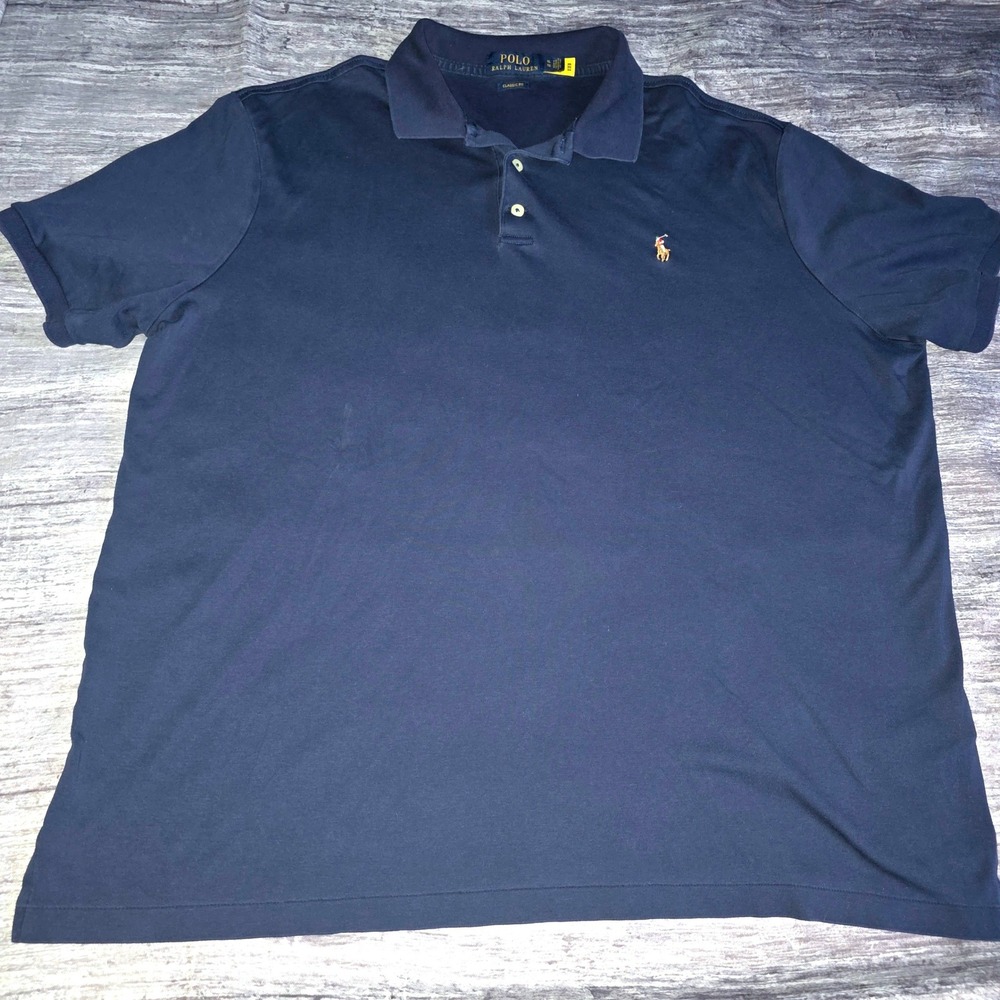 Polo Ralph Lauren Mens XL Classic Fit Navy Blue Short Sleeve Cotton Polo Shirt